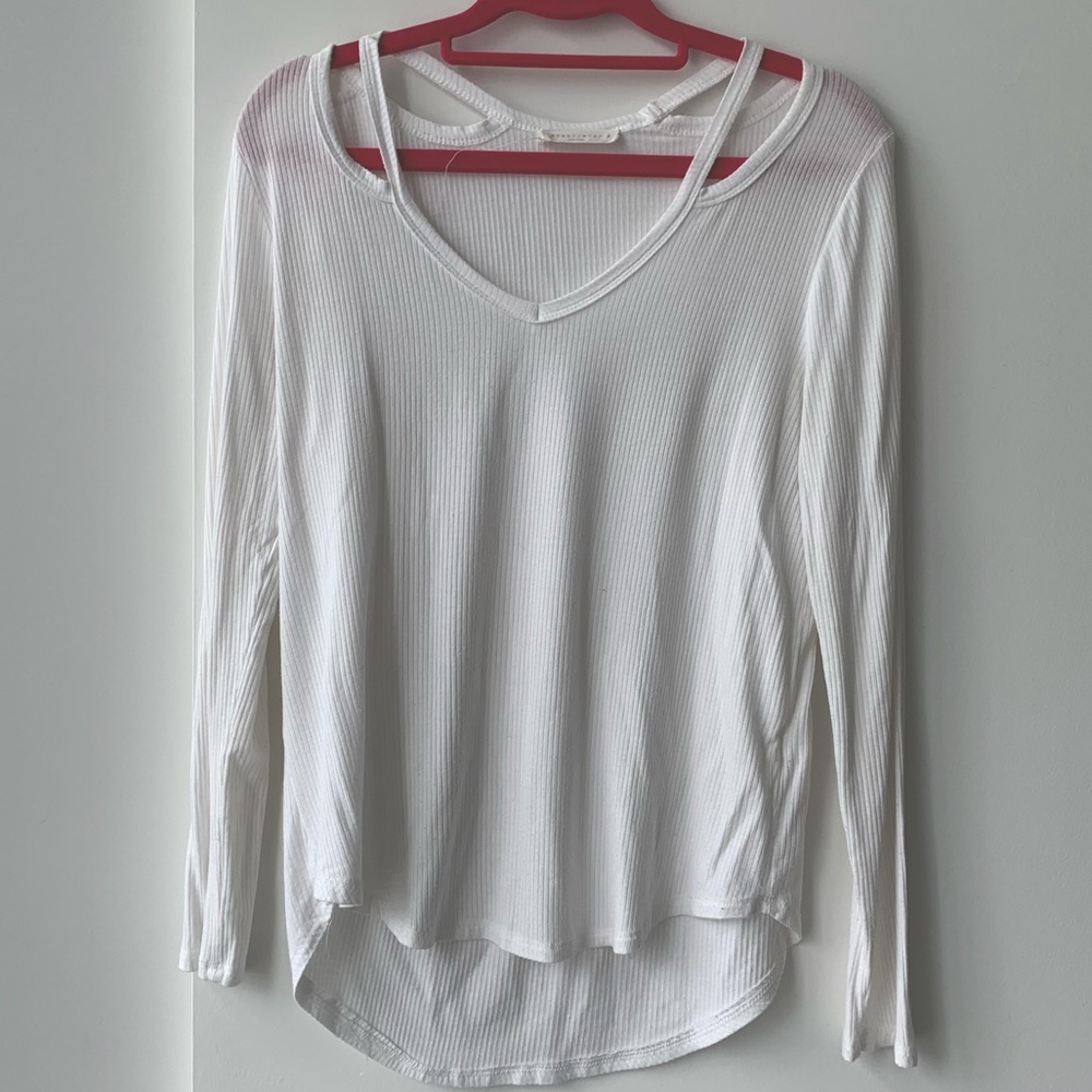White Ribbed Long Sleeve Shirt